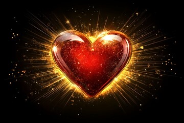 Poster - Bright red heart with golden sparkles shining against a dark background promoting love and passion during special occasions