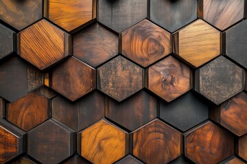 Aufkleber - Wooden hexagonal pattern creates a warm and inviting atmosphere in modern interior design