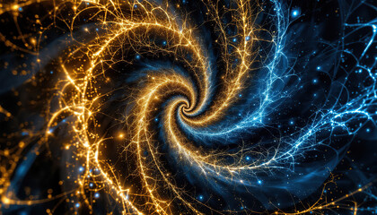 Wall Mural - Golden and blue fractal spiral cosmic artwork