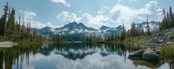 Poster - A serene mountain lake reflecting the snow-capped peaks that surround it.