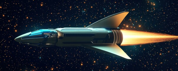 Wall Mural - a futuristic spaceship traveling through interstellar space.