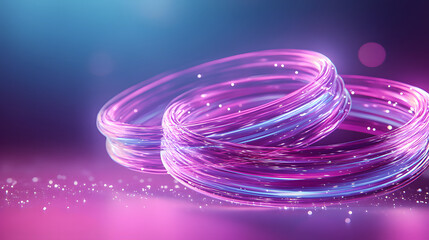 Fototapete - Two glowing, intertwined rings in vibrant pink and blue hues, surrounded by a soft, sparkling background, creating a magical and dreamy atmosphere