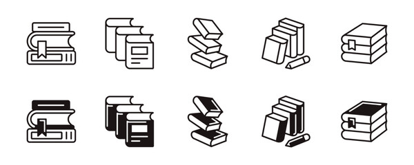 Aufkleber - pile of book icon line set education school library study book stack read and learn signs vector outline illustration for web and app
