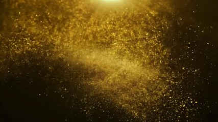 Wall Mural - Golden dust particles floating gracefully in the air against a deep black background captured in stunning high resolution animation with smooth movements