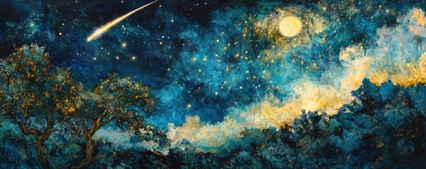 Poster - A starry night sky with a shooting star