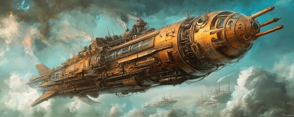 Wall Mural - a steampunk submarine discovering an underwater alien civilization that has mastered underwater levi
