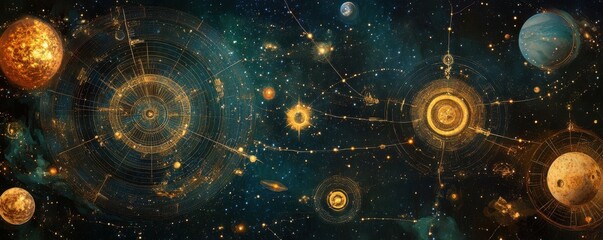 Wall Mural - celestial map guiding explorers through space.