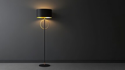 Wall Mural - Modern Black Floor Lamp with Gold Accents Illuminates Room