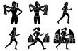 © creativemimi09 - Woman fitness jogging silhouette vector on white background bundle