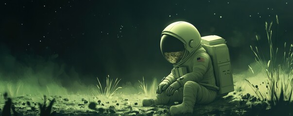 Wall Mural - a lone astronaut encountering an alien civilization that has achieved a deep understanding of the un