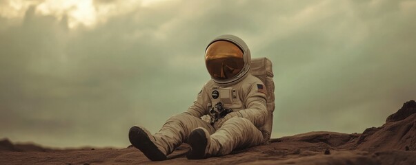 Wall Mural - a lone astronaut returning to earth after a long journey through the cosmos, bringing back a message