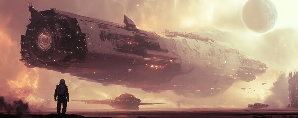 Wall Mural - a lone astronaut returning to earth after a long journey through the cosmos, bringing back a message