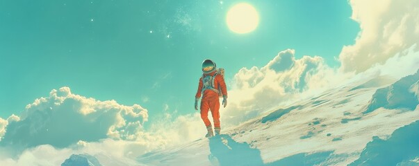 Wall Mural - a lone astronaut returning to earth as a transformed being, sharing newfound wisdom and enlightenmen