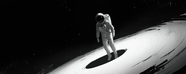 Wall Mural - a lone astronaut venturing into a black hole, experiencing the intense gravitational forces and the 