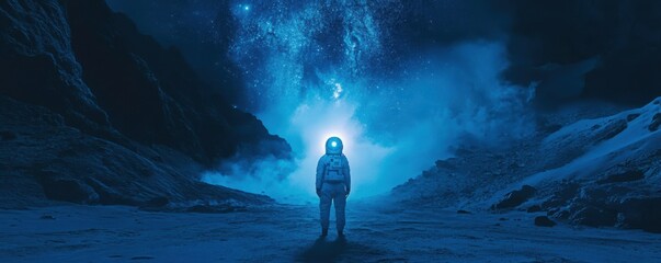 Wall Mural - a lone astronaut returning to earth as a transformed being, sharing newfound wisdom and enlightenmen