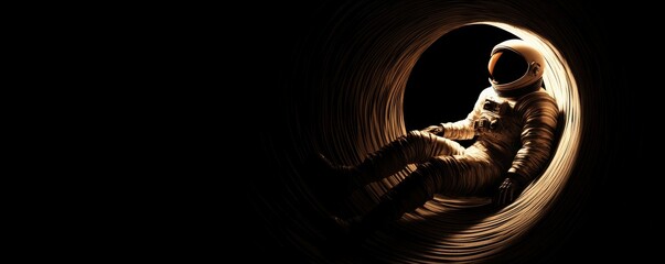 Wall Mural - a lone astronaut venturing into a black hole, experiencing the intense gravitational forces and the 