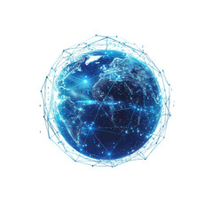 a stylized representation of the earth. interconnected by a network of glowing lines and dots. symbo