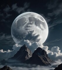 a solitary cloud drifts lazily across the face of the full moon, space, lonely, clouds