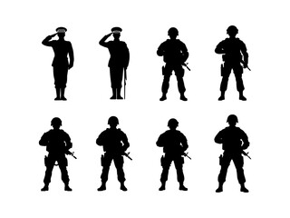 Military soldier silhouette. Military soldier silhouette set on a white background.