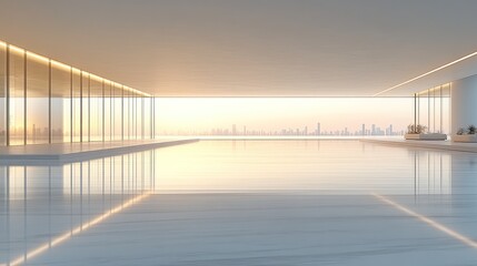 Wall Mural - Luxury sunrise pool, city view, modern interior