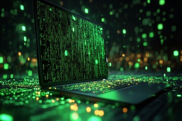 Fototapete - A computer screen displaying a green digital background