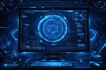 Fototapete - Computer Monitor with Keyboard and Mouse