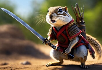 African ground squirrel samurai. battlefield. hype (1)