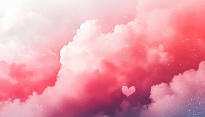 Poster - Dreamy Pink and Red Cloudscape with Hearts