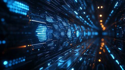 3D render abstract futuristic background with blue dark color
