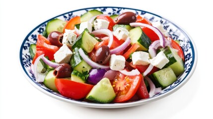 Wall Mural - A colorful plate of Greek salad with tomatoes, cucumbers, red onions