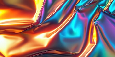 Wall Mural - vibrant metallic background with colorful iridescent fabric in abstract patterns for creative design