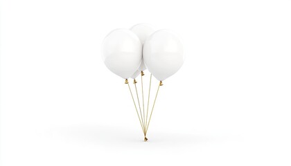 A cluster of three elegant white balloons with golden strings against a minimalist background