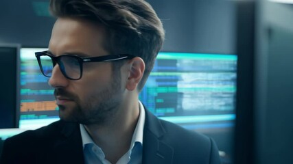 It professional working on computer in dark room