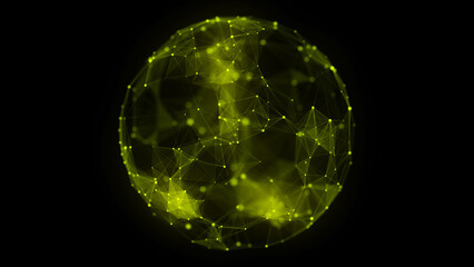 Wall Mural - technology yellow sphere with connecting dots and lines. digital abstract network structure. 3d rend