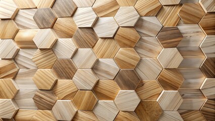 Wall Mural - Hexagonal Wooden Panel Background Texture  Natural Wood Mosaic