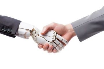 Poster - Robot hand handshake human white background