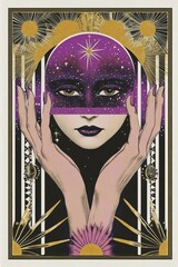 Wall Mural - A gothic vector illustration of an isolated tarot card art celestial mystical