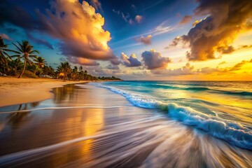 Canvas Print - Varadero Beach Cuba - Long Exposure Sunset Ocean Waves & Sand