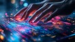 © Nataliia - Close-up of hands working on glowing holographic tablet, high-tech and futuristic, vibrant and dynamic, economic growth focus, high detail, trust and partnership