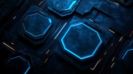3D render abstract futuristic background with blue dark color