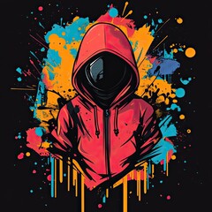 Wall Mural - Hooded Figure in Vibrant Abstract Paint Splatter