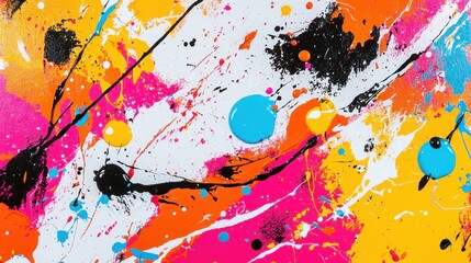 Poster - Vibrant Abstract Expressionist Acrylic Paint Splatter Art Composition with Dynamic Colorful Patterns and Textures