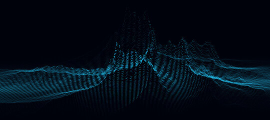 Wall Mural - digital dynamic wave of particles and lines. abstract blue futuristic background. big data visualiza