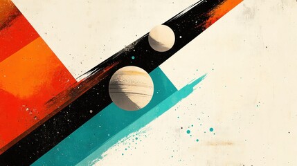 Wall Mural - Abstract Space Art with Planets and Colorful Brush Strokes