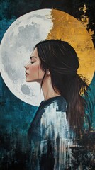 Canvas Print - Serene Woman Profile with Moon and Gold Accents