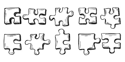 pieces of puzzle. collection of hand drawn elements. vector illustration