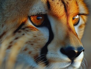 close up shot of a cheetah face with a shallow depth of field focus on the eye