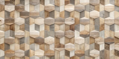 Wall Mural - Abstract Geometric Wood Paneling Texture  Warm Tones and Hexagonal Design