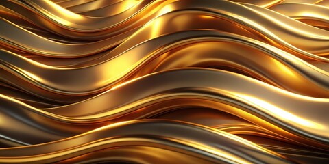 Wall Mural - Abstract Golden Waves Luxurious Smooth Curves and Shiny Surface