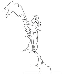 One continuous single drawing line art flat doodle cliff, climbing, adventure, mountain, rope, hiking, rock climbing. Isolated image hand draw contour on a white background, hand drawn, not AI